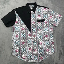 Vintage Roughrider Shirt Mens Large Circle T Geometric Western Rodeo Cowboy USA