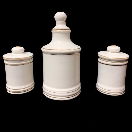 Lot of 3 Small Antique Painted Porcelain Apothecary Medical Medicine Jars - 第 2/9 張圖片