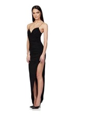 NOOKIE sz M Black Allegra Chain Strap Sweetheart Bodycon Maxi Gown NWT 