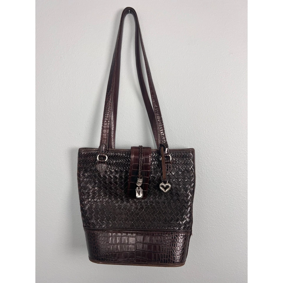 De Colección Brighton Becka Cuero Marrón Tejido Cocodrilo Bolso de Hombro Cartera Y2K Preppy Foto 2 de 4