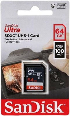 SanDisk Ultra 64GB SDXC Class 10 Flash SD Memory Card 100MB/s SDSDUNR-064G-GN6IN