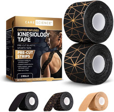 Care Science Waterproof Kinesiology Tape, 40 Ct Precut Strips 2 Rolls , Copper
