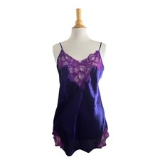 Vintage Victoria's Secret Purple Satin Lace Trim Gold Label Chemise Slip Dress M