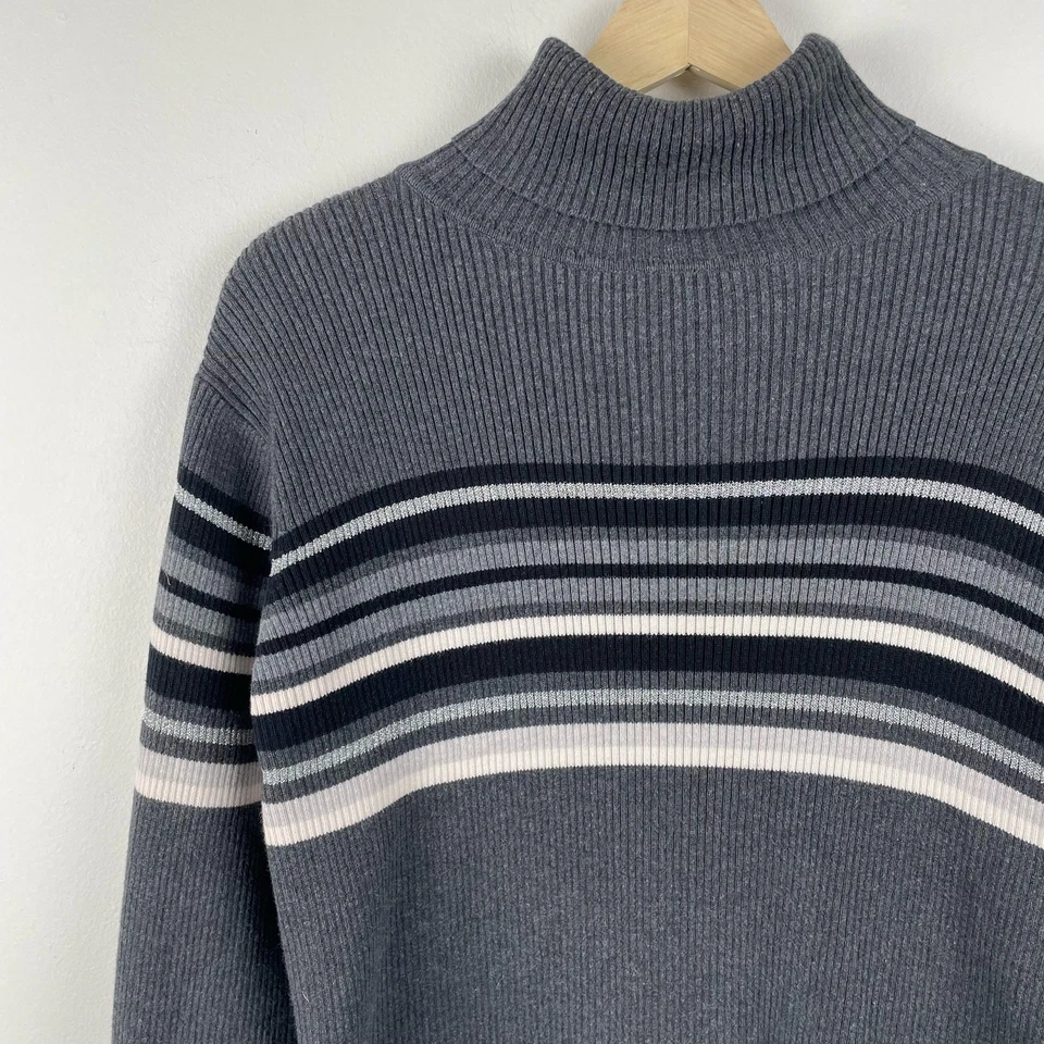Suéter y2k 00s Acanalado Rayas Cuello Alto Mujer L Gris Manga Larga Indie Preppy Foto 2 de 4