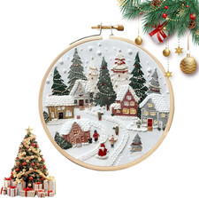 Christmas Village Embroidery Kit DIY Winter Snow Scene Hand Embroidery Set with
