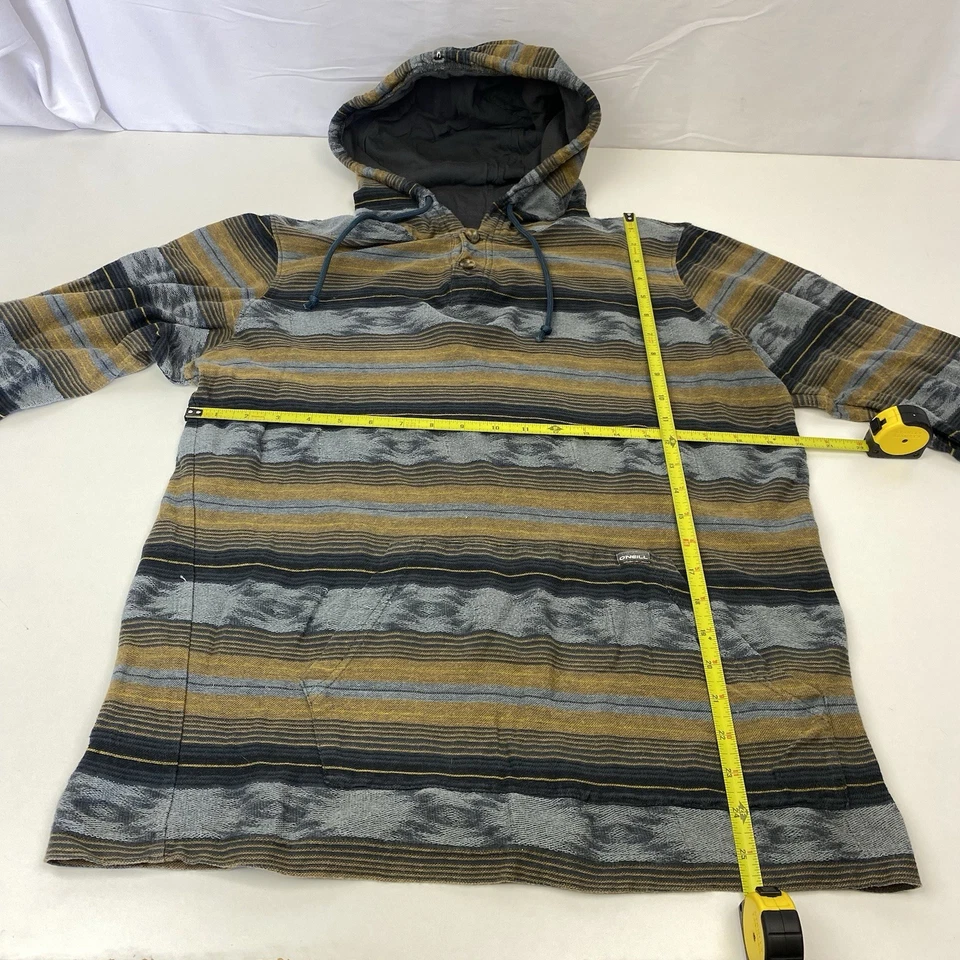 O’Neill Hombre’s M Gris Medio Marrón Rayas Ligero Sudadera con Capucha Henley Sudadera Foto 2 de 4