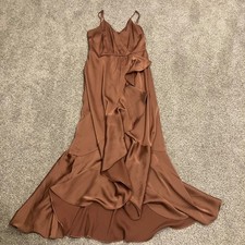Lulus Enchanted Moments Satin Ruffled High-Low Dress Rust Brown Size Small HOCO