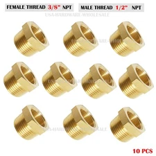 10PC 1/2" Male x 3/8" Female NPT Pipe reducer Hex Bushing adapter Brass Fitting