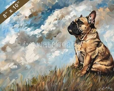 French Bulldog dog painting on a grassy hilltop 8x10 Print 