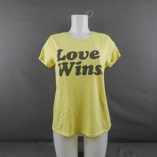 Womens T Shirt Small Yellow LOVE WINS Novelty Athleisure Y2K Everyday Statement