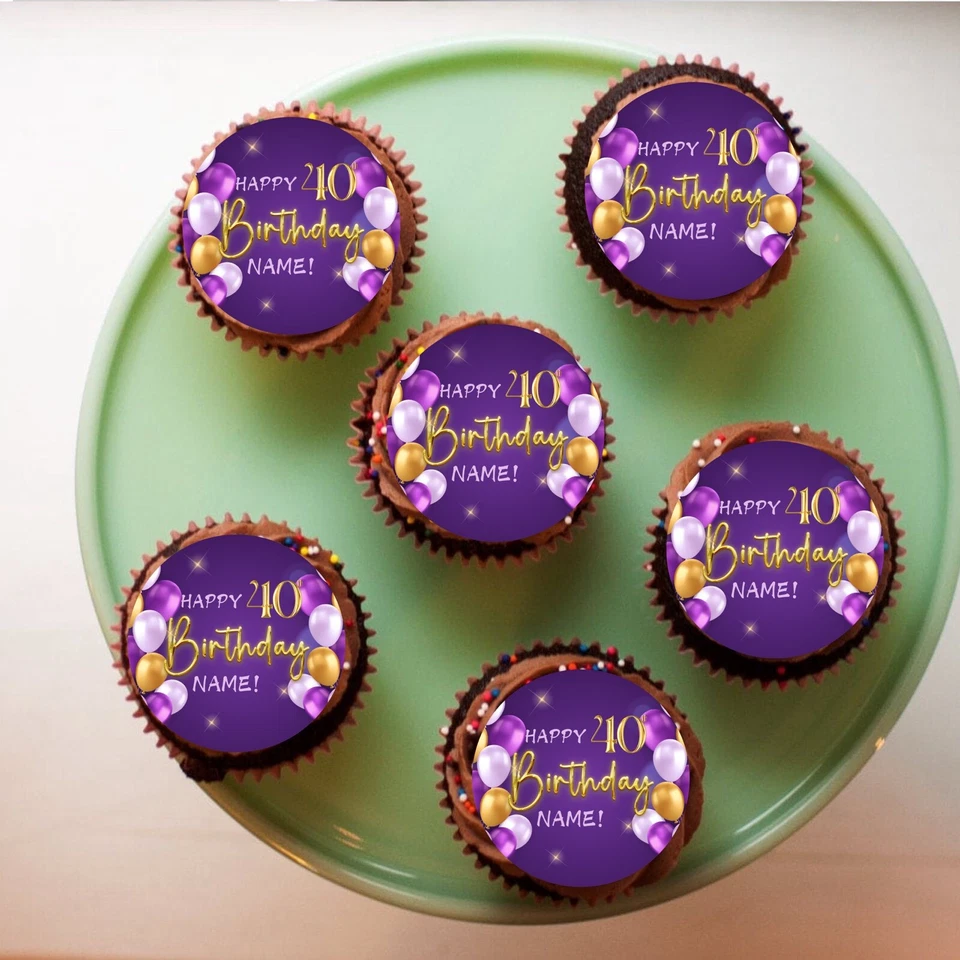 Decoração de bolo personalizada roxa e dourada comestível, glamouroso aniversário de 60 anos, 50º aniversário - Imagem 4 de 4