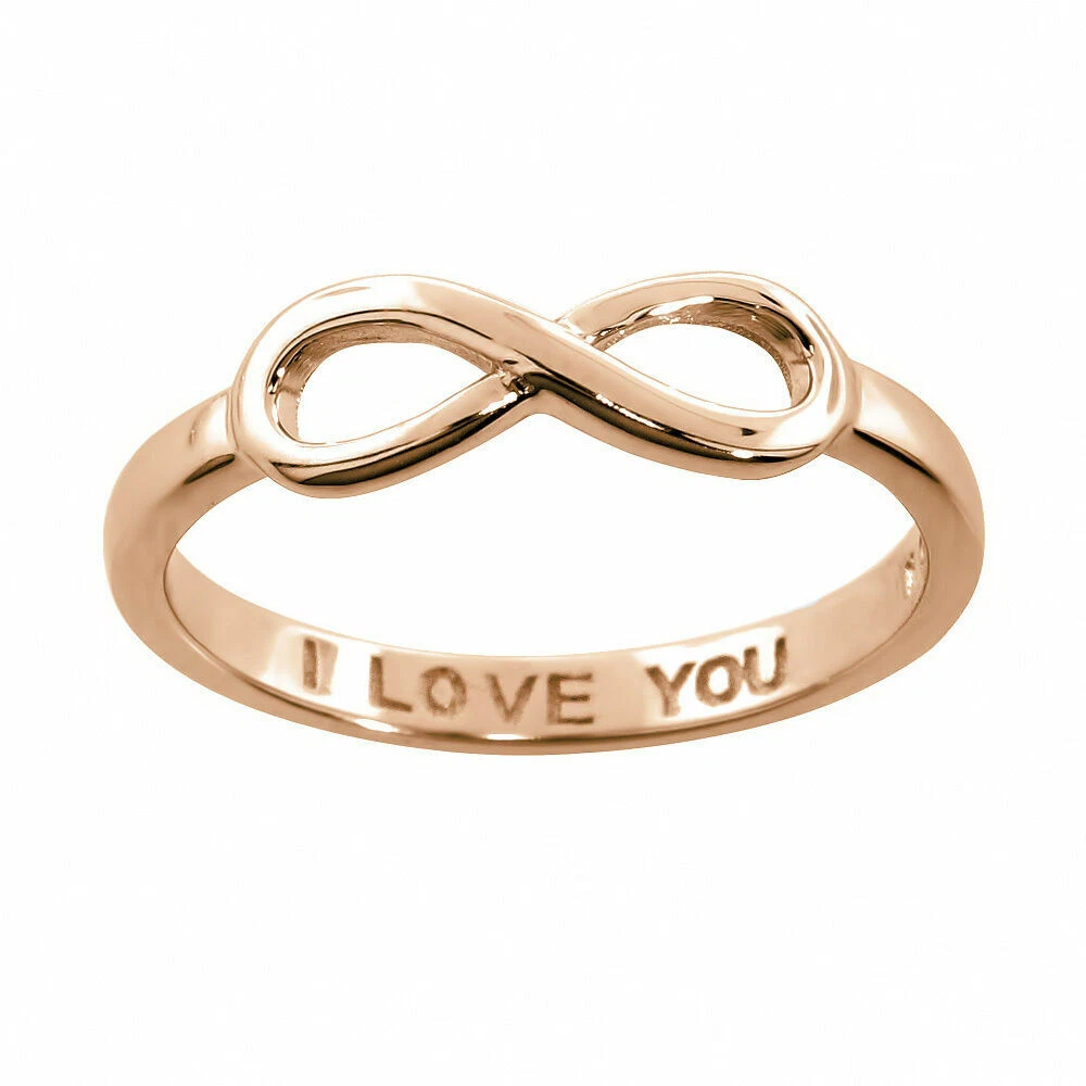 14K Rose Pink Gold Sterling Silver I Love You Infinity Ring SIZE 6