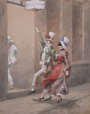 Antique Drawing Orlando Norie Belle Époque Art Nouveau Dance Impressionism