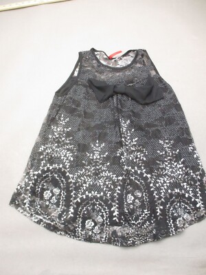 Unbranded Size S Girls Black Lace Bow Round Neck Sleeveless Party Dress 117