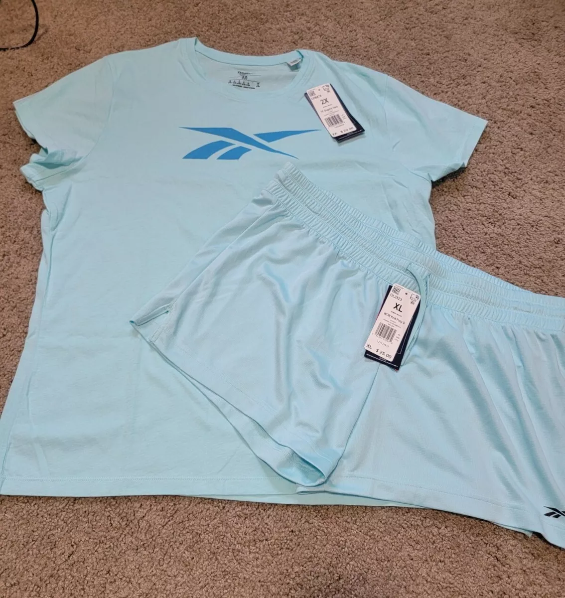 Blue Reebok 2 piece bundle Women' T-Shirt & shorts Logo 2xl xl nwt workout  set