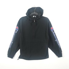 Champion Windbreaker Pullover Packable Mens Small Black Logo 1/2 Zip Spell Out