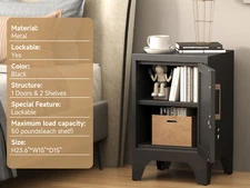 Metal Bedside Table Modern Nightstand Storage Bedroom with Lock Nightstands Unit