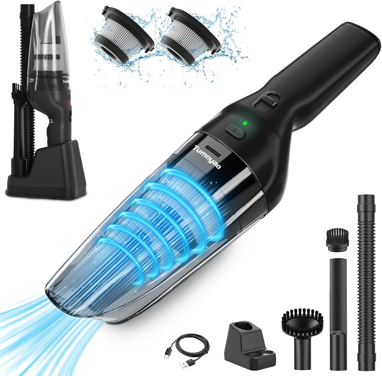 Handheld Car Vacuum Cordless, 9500PA High Power Suction, 2 in1 Charging Black