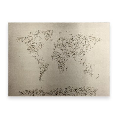 Michael Tompsett 'Music Note World Map' Floating Brushed Aluminum Art