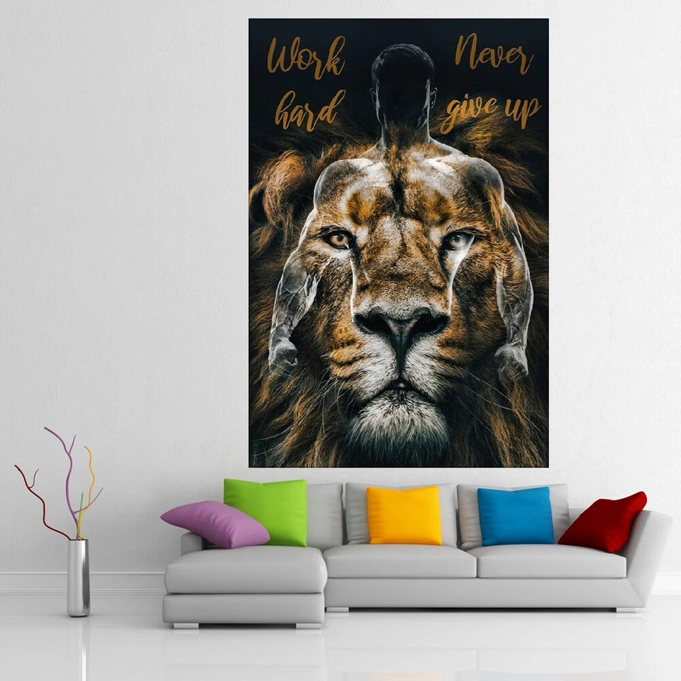 LEINWAND BILD ER XXL BODYBUILDING LÖWE LÖWENKOPF TATTOO ABSTRAKT WAND POSTER - Bild 3 von 4