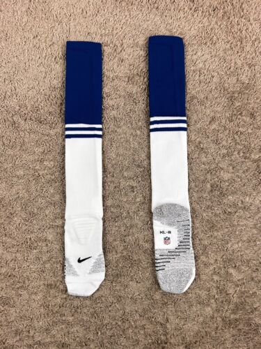 Nike Grip NFL Football Team Issued Game Socks Blue White Striped Size XL - Picture 2 of 4