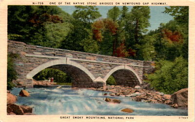 image native stone bridge Newfound Gap Highway Great Smoky Postcard