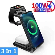 3 in 1 Wireless Charger Fast Charging Dock For Apple Watch Air Pods iPhone
