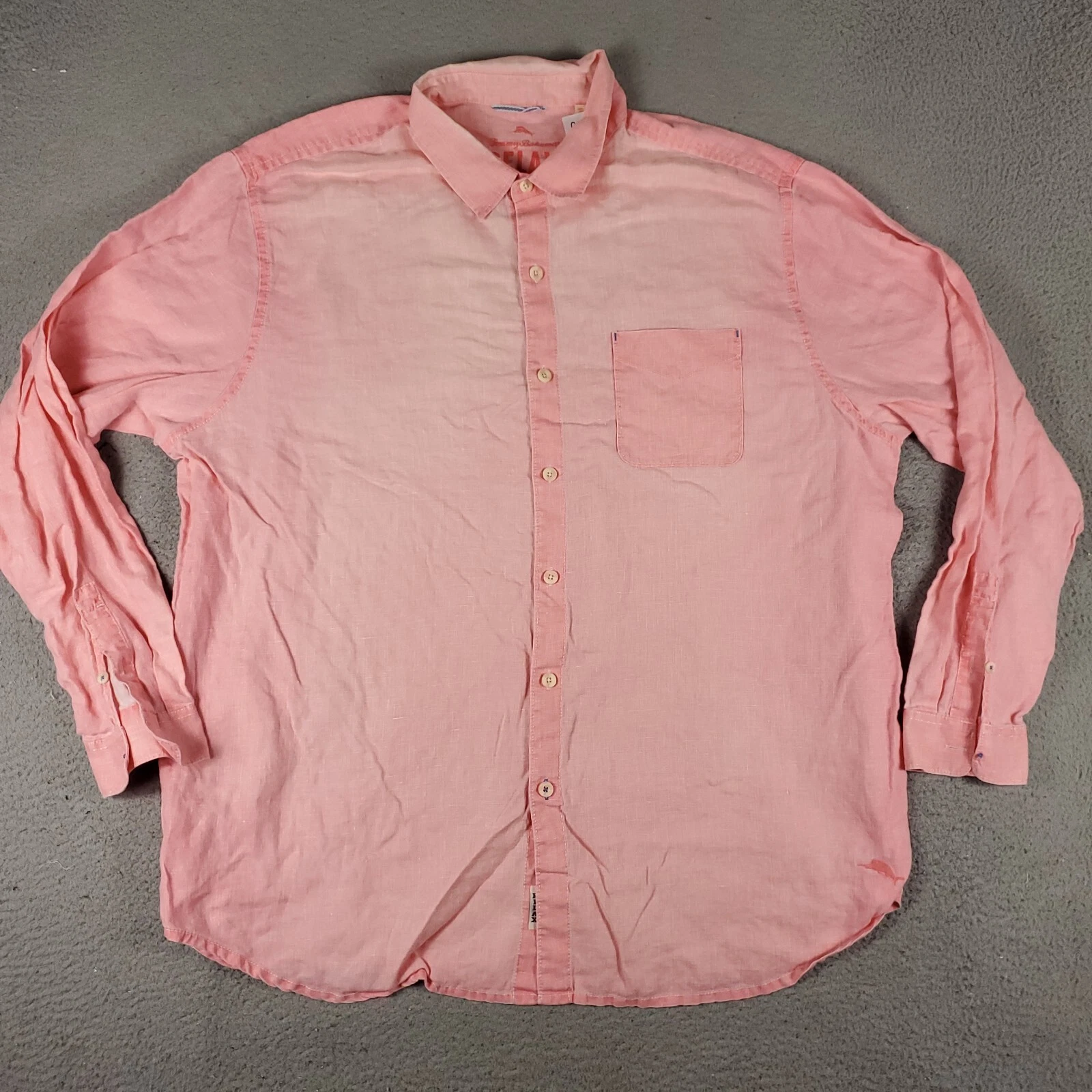 Tommy Bahama Shirt Mens Size 2XT Pink Linen Casual Button Up Long Sleeve *