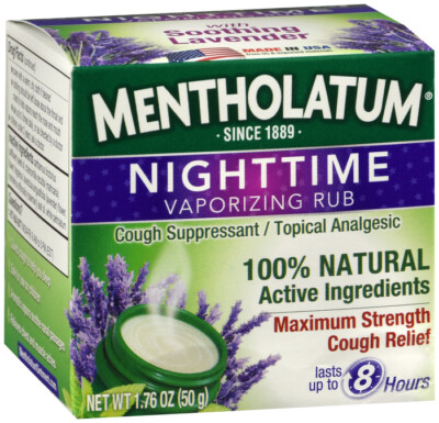 Mentholatum Vapor Rub NIGHTTIME  Cough Relief w/ Lavender, 1.76oz ( 2 pack )