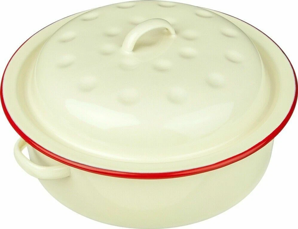 CREAM ENAMEL ROUND ROASTER DISH ROASTING OVEN TRAY CASSEROLE PAN SELF BASTING
Opens in a new window