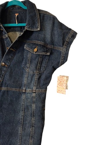 Free People The City Button-Front Denim Dress, Asymmetrical NWT | L |Preppy Boho - Picture 6 of 10