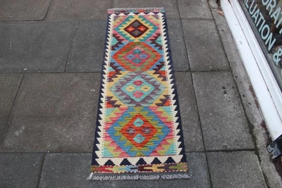 Kilim Vintage Traditionnel Fait Main Oriental Rose Laine Court Coureur 146x51cm - Photo 1/4