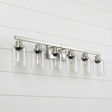 37 inch Modern Nickel Vanity Light 6-Lights Wall Sconce for Bathroom Mirror