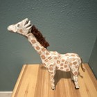 Hand-Carved & Painted Wood Giraffe Figurine, White & Tan Spots, Brown Mane — photo 2