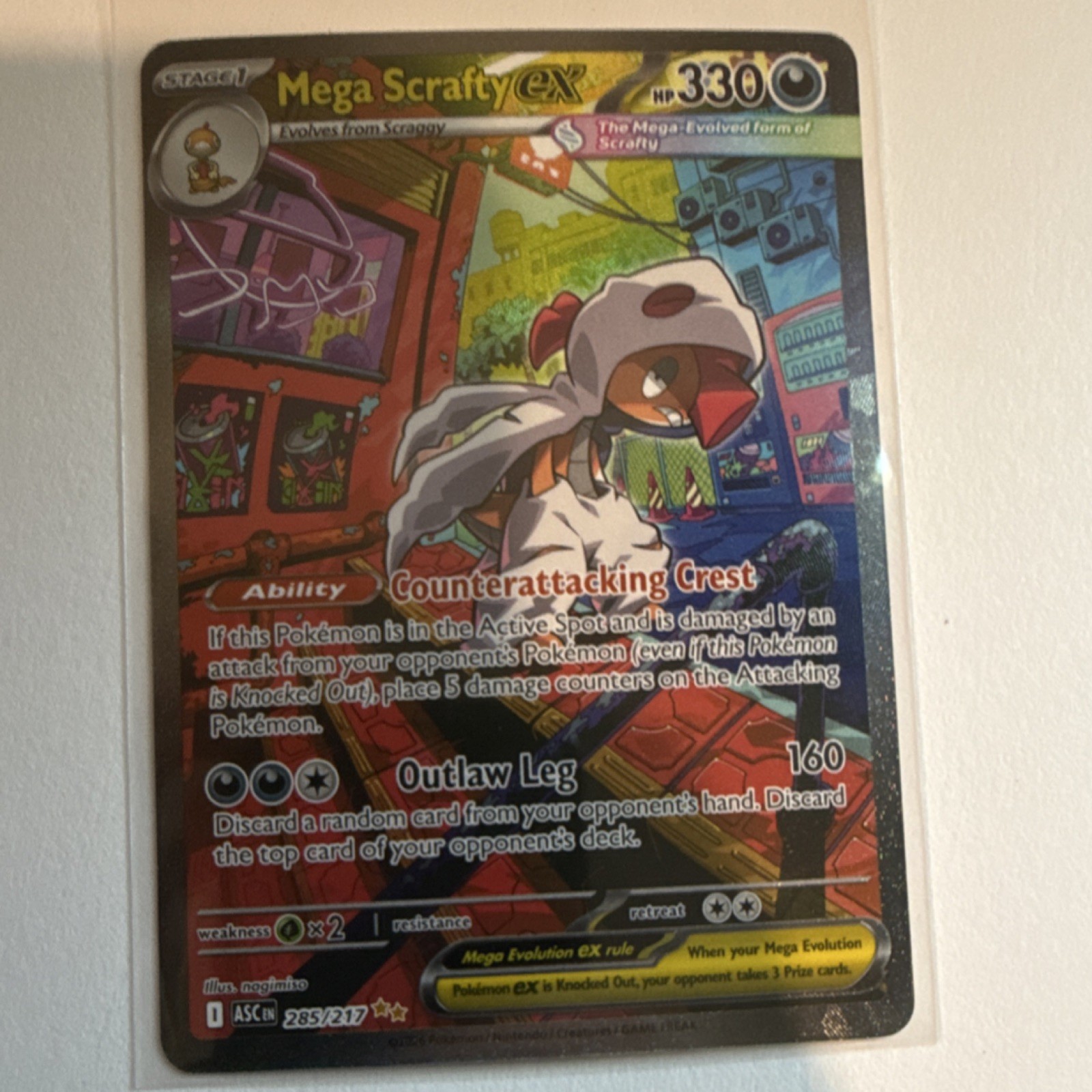 Pokémon TCG Mega Scrafty EX 285/217 Ascended Heroes Secret Rare Full Art Holo