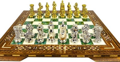 Vintage Chess Set Handmade British Wooden Inlaid Board, Christmas Gift  
