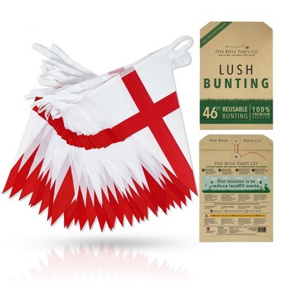 Premium wiederverwendbare England Wimpelkette - 46ft (42 Flaggen), Flagge (rot, weiß) 