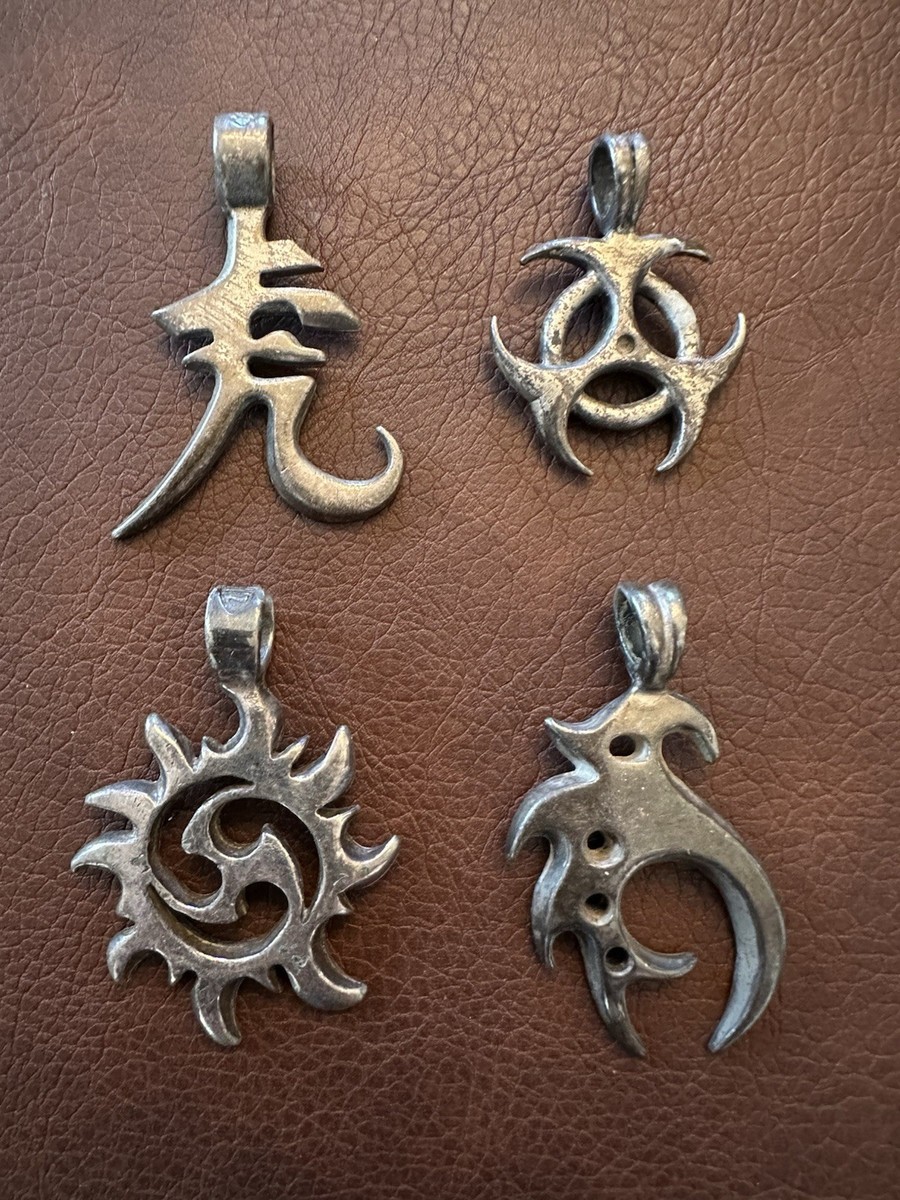 Lot (4) ZikZok Tribal Biohazard Spiral Necklace Pendant Stainless