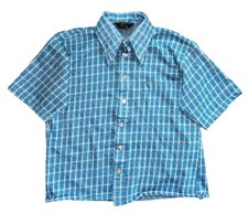 Vtg 60s 70s Mens JC Penney Blue Beach Short Sleeve Button Shirt Large