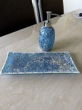 Mosaic Crackle Turquoise Iridescent Bathroom Set: Soap Dispenser Tray