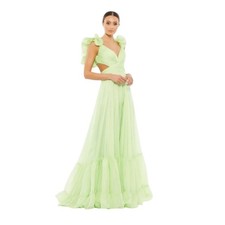 Mac Duggal NEW Size 10 67911 Mint Iconic Ruffle Tiered Cut-Out Chiffon Maxi Gown