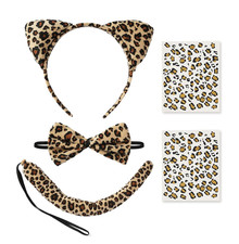 Leopard Costume Set Cheetah Cat Ears Headband Bow Tie Tail Tattoos