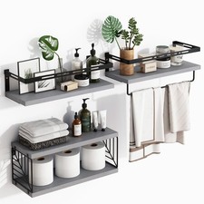 Wall-Mounted Floating Over-Toilet Shelf 3 1 Tier Rustic Gray with Towel Bar