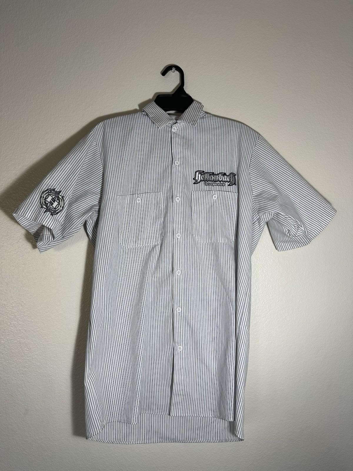 Hellanbach Men’s Motorcycle Mechanic Shirt Short Sleeve Button Up Size Medium