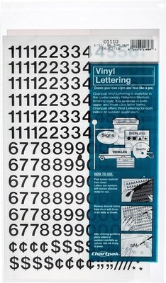 Chartpak Self-Adhesive Vinyl Numbers, 1/2 Inch High, Black, 210 per Pack 01110