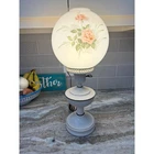 Vintage Hurricane Table Lamp White Milk Glass Globe Peach Rose Floral