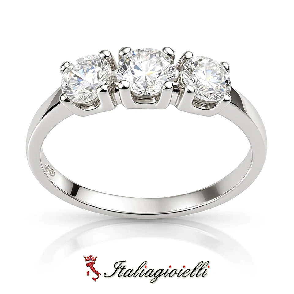 Distinto Anello Trilogy Brillante in Argento 925 Rodiato Oro Bianco - Immagine 3 di 4