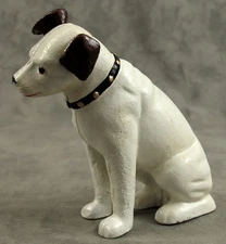 NIPPER TERRIER Cast Iron STILL BANK STATUE Antique Vintage Style