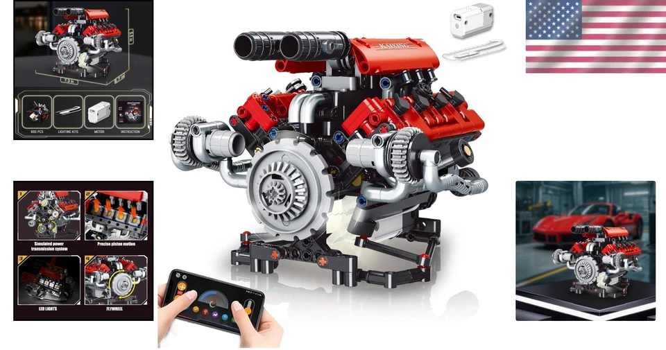 V8 Engine Kit Gas Model - OHV V8 Small Engine Model Kit Model Engine Resin Model - Image 2 of 4