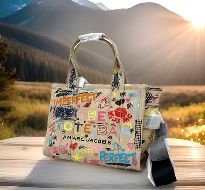 Auth NWT Marc Jacobs The Punk Scribble Graphic Text SMALL Canvas Tote Crossbody
